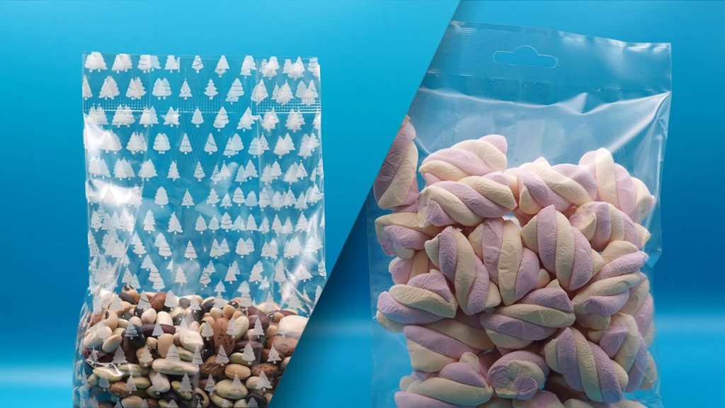 2 bags of nature flex packaging with some sweets inside